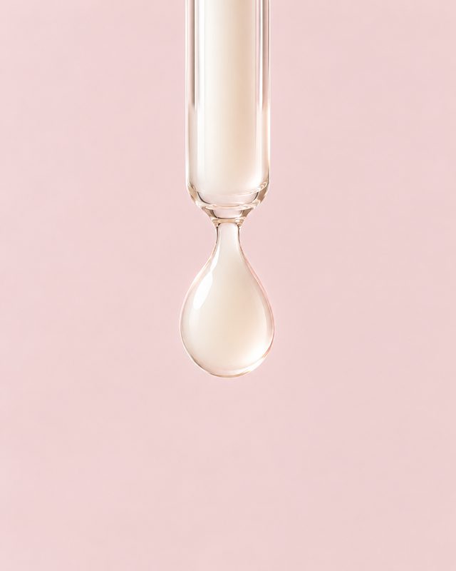 スポイトの先から落ちる乳白色の雫