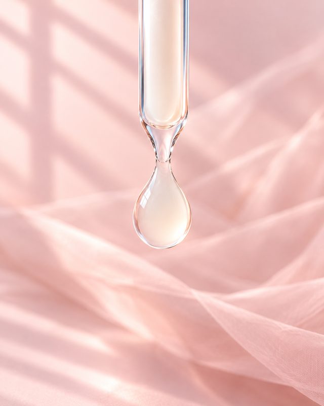 スポイトの先から落ちる乳白色の雫